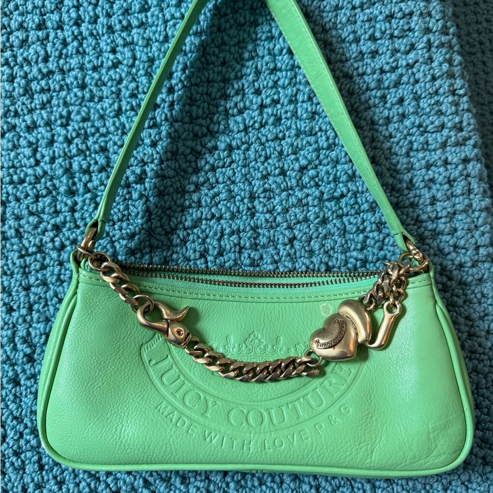 Vintage Juicy Couture Green Leather Shoulder Bag with Gold Chain